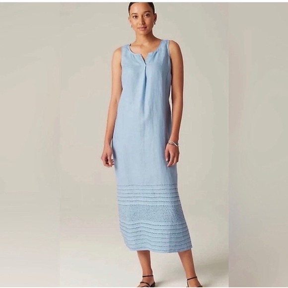J. Jill Dresses & Skirts - Pure Jill J. Jill Blue Linen Embroidered Hem Maxi Shift Dress Womens Medium M